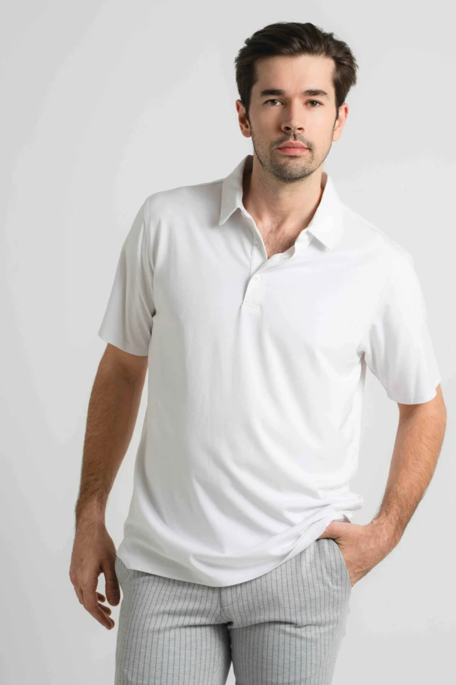 American Heritage White 4-way Stretch Performance Polo/34436